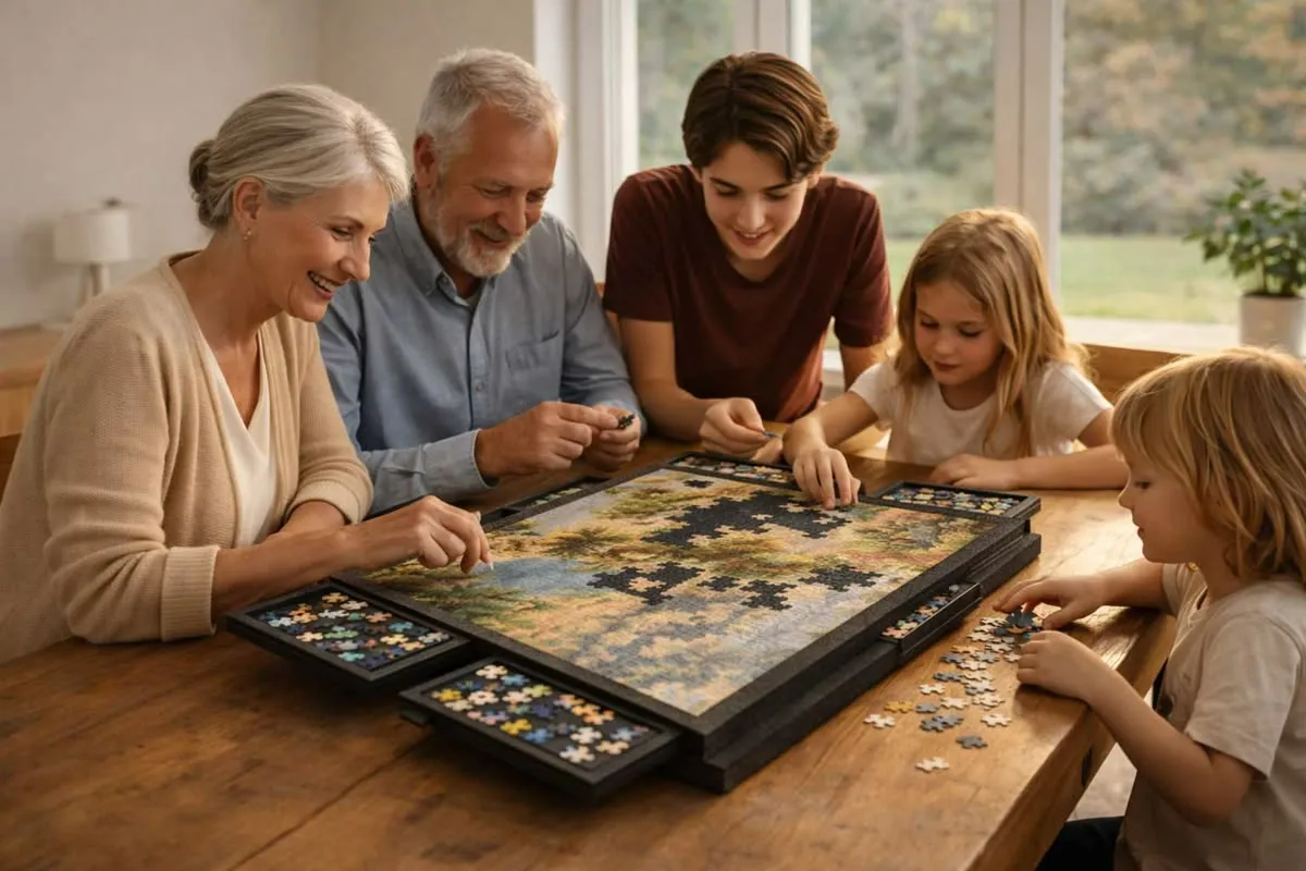 A printed puzzle book open on a table